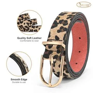 JASGOOD 3 Pack Women’s Leather Belts for Jeans Pants Fashion Ladies Belt with Gold Buckle C-Black+Brown+Leopard