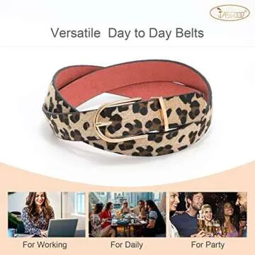 JASGOOD 3 Pack Women’s Leather Belts for Jeans Pants Fashion Ladies Belt with Gold Buckle C-Black+Brown+Leopard