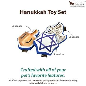 P.L.A.Y. Cute Plush Dog Toys - Hanukkah Festival of Lights Holiday Themed Durable Squeaker Chew Toy,...