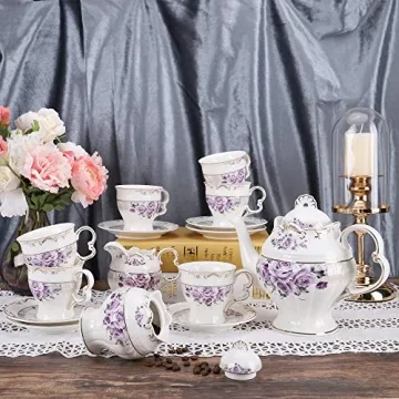 Elegant FANQUARE 15 Piece Porcelain Tea Set for Adults