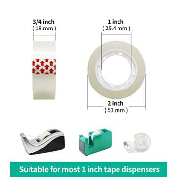 GIBIBU 12 Rolls Transparent Tape Refills, Clear Tape Dispenser Refill Rolls, Glossy Gift Wrap Tapes ...