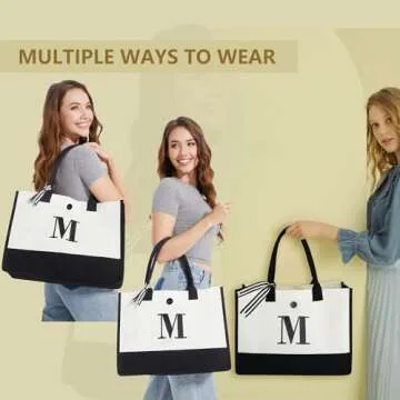 BeeGreen Personalized Canvas Tote Bag for Women Birthday Gifts Monogrammed Initial Self Care Embroidery Gifts for Mom, Sister, Friends