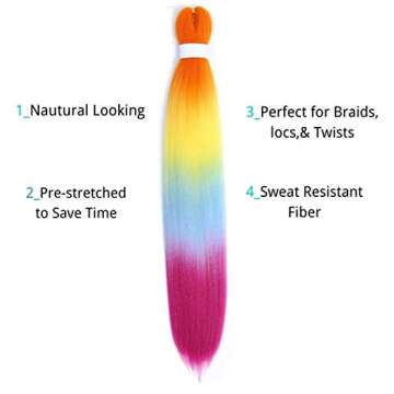 Rainbow Braiding Hair Pre-Stretched Extensions - Easy to Style as Twists or Locs
