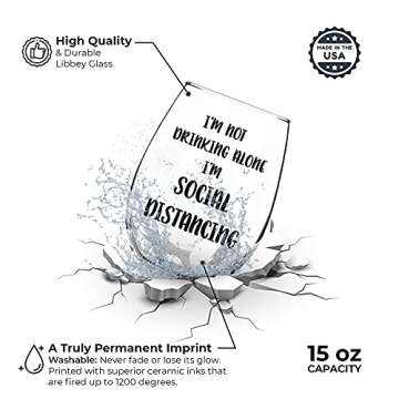 Momstir I'm Not Drinking Alone I'm Social Distancing Funny Wine Glass - Gag Gifts, Office Gifts, Funny Gifts for Friends