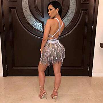 L'VOW Glitter Deep V Neck Bodycon Mini Party Dresses