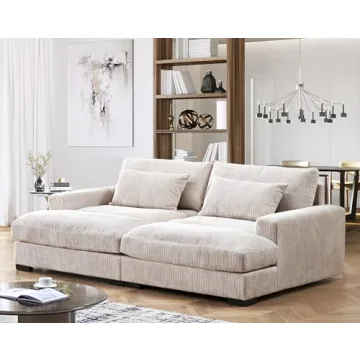 Luxe Sleeper Sofa with Corduroy Upholstery and Double Chaise