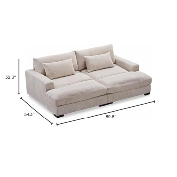 Luxe Sleeper Sofa with Corduroy Upholstery and Double Chaise