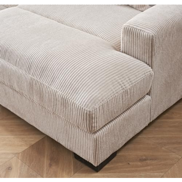 Luxe Sleeper Sofa with Corduroy Upholstery and Double Chaise