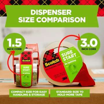 Scotch Sure Start Packing Tape, Clear, Quiet Unwind and Easy Start, 1.88 in. x 22.2 yd., 6 Tape Rolls with Dispensers