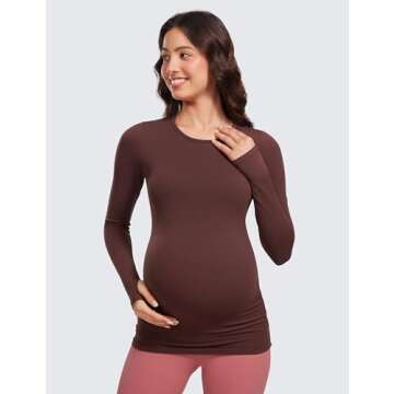CRZ YOGA Womens Butterluxe Long Sleeve Maternity Tops Crewneck Pregnancy Basic Shirts Soft Athletic Yoga Casual Tee Blouses Taupe Small