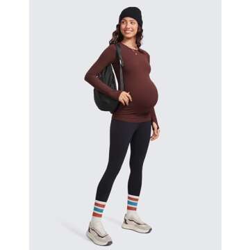 CRZ YOGA Womens Butterluxe Long Sleeve Maternity Tops Crewneck Pregnancy Basic Shirts Soft Athletic Yoga Casual Tee Blouses Taupe Small