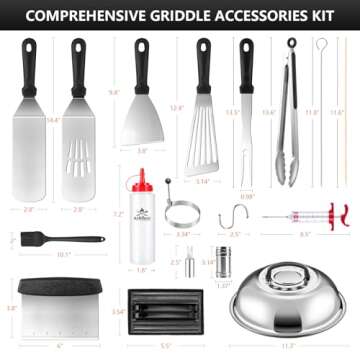 138PCS Griddle Accessories Kit,Grill Accessories for Blackstone Flat Top Set and Camp Chef,Grill Spatula,Scraper,Griddle Cleaning Kit Carry Bag for Hibachi Grill, Men Outdoor BBQ with Meat Injector