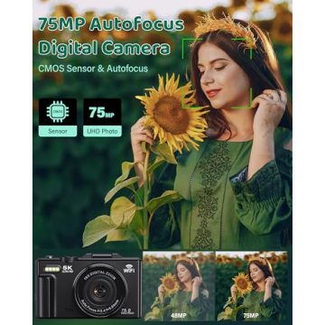 5K Digital Camera - WiFi 75MP Cameras for Photography - UHD Vlogging Camera for YouTube with 3" 180?...