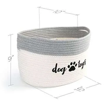PrimePets Cotton Rope Dog Toy Basket, Small Basket with Handles, Woven Storage Bin for Dogs Pets, 15...