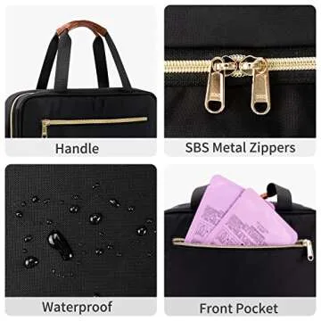 CUBETASTIC Hanging Travel Toiletry Bag, Portable Travel Makeup Bag with Handle, Waterproof Nylon Cosmetic Organizer Pouch with 360° Hanging Hook (B#-Black, Medium(Pack of 1))