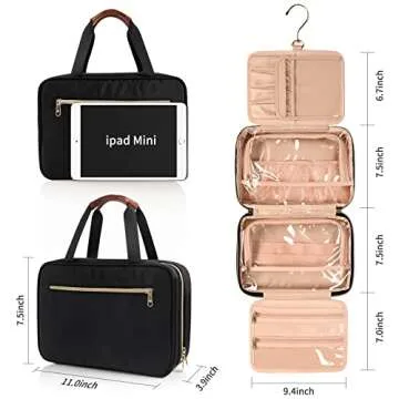 CUBETASTIC Hanging Travel Toiletry Bag, Portable Travel Makeup Bag with Handle, Waterproof Nylon Cosmetic Organizer Pouch with 360° Hanging Hook (B#-Black, Medium(Pack of 1))