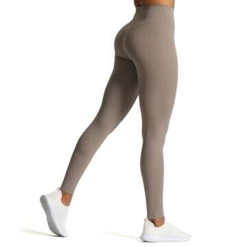 Aoxjox High Waisted Workout Leggings for Women Tummy Control Buttery Soft Yoga Metamorph Deep V Pants 26" (Driftwood, Medium)