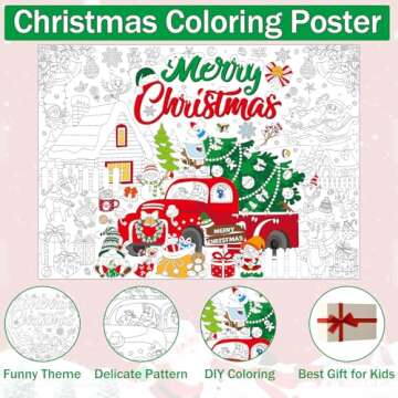 Naozinebi Christmas Giant Coloring Poster for Kids Christmas Truck Farmhouse Coloring Tablecloth Winter Xmas Crafts DIY Art Drawing Activities for Home Classroom Party Favor Supplies 31 x 43 Inch