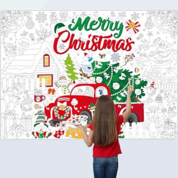 Naozinebi Christmas Giant Coloring Poster for Kids Christmas Truck Farmhouse Coloring Tablecloth Winter Xmas Crafts DIY Art Drawing Activities for Home Classroom Party Favor Supplies 31 x 43 Inch
