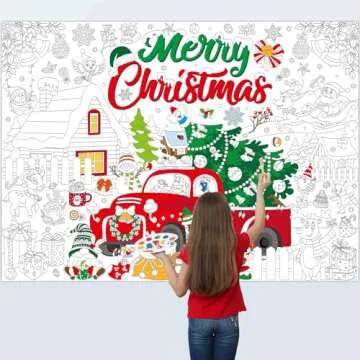 Naozinebi Christmas Giant Coloring Poster for Kids Christmas Truck Farmhouse Coloring Tablecloth Winter Xmas Crafts DIY Art Drawing Activities for Home Classroom Party Favor Supplies 31 x 43 Inch
