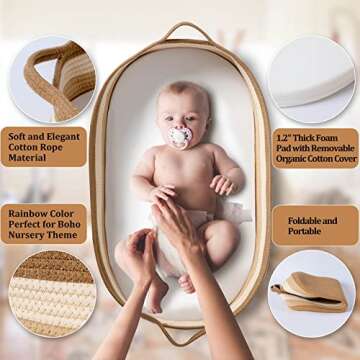 Baby Changing Basket - Moses Basket Changing Table Topper and Thick Foam Pad with Removable Cotton M...