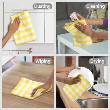 Urban Villa Easter Kitchen Towels Set of 6 Buffalo Checks Yellow/White Kitchen Towels 20X30 Inches 100% Cotton Highly Absorbent Kitchen Towels Premium Quality Ultra Soft Mitered Corners Kitchen Towels
