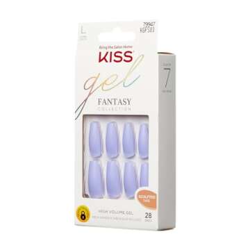 KISS Gel Fantasy Ready-to-Wear Press-On Sculpted Gel Nails, “Night After”, Long, Purple, High Ar...