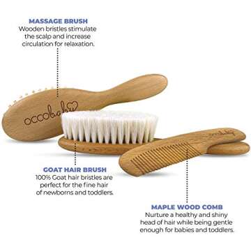 OCCObaby Wooden Baby Hair Brush Set for Newborns & Toddlers - Soft Hair Brush for Baby Grooming - Ba...