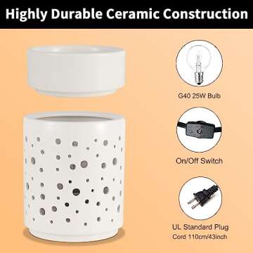 Ceramic Wax Melt Warmer with Night Light for Home Decor