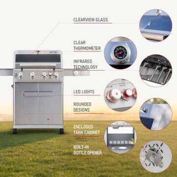 Monument Grills 4 Burner Propane Gas Grill with Side Burner