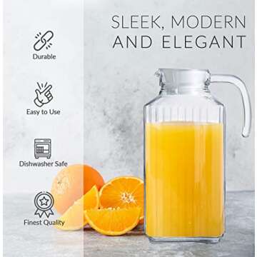 Glass Pitcher with Lid – Set of 2 Glass Water Pitcher 55Oz – Cold Carafe for Ice Tea, Water, Lemonade, Coffee – Elegant and Modern – Practical Spout Pitchers for Drinks