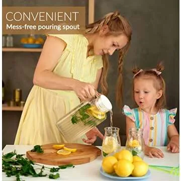 Glass Pitcher with Lid – Set of 2 Glass Water Pitcher 55Oz – Cold Carafe for Ice Tea, Water, Lemonade, Coffee – Elegant and Modern – Practical Spout Pitchers for Drinks