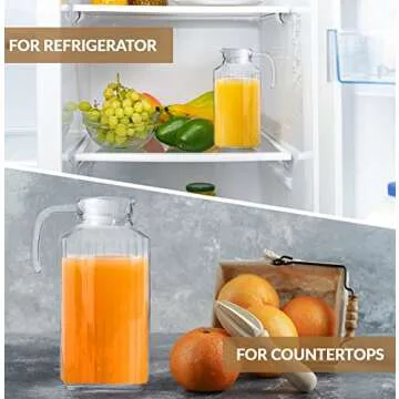 Glass Pitcher with Lid – Set of 2 Glass Water Pitcher 55Oz – Cold Carafe for Ice Tea, Water, Lemonade, Coffee – Elegant and Modern – Practical Spout Pitchers for Drinks