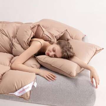 SNOWMAN All-Season 75% Down Comforter King Size, Fluffy Duvet Insert with 8 Corner Tabs, Down Proof Cotton Blended Fabric and 3D Baffle Box Construction (Khaki, 106"x90")