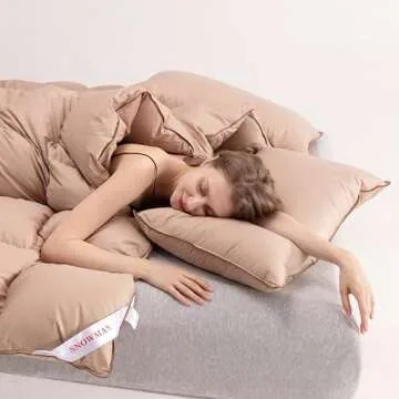 SNOWMAN All-Season 75% Down Comforter King Size, Fluffy Duvet Insert with 8 Corner Tabs, Down Proof Cotton Blended Fabric and 3D Baffle Box Construction (Khaki, 106"x90")