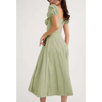Linsery Floral Midi Dress with Puff Sleeves for Women