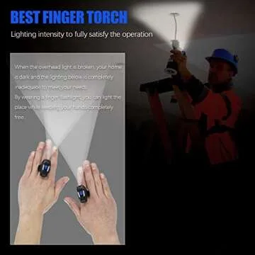 Ruixin Finger Flashlight USB Rechargeable 12-14 Hours Ultra-Long LED Finger Torch, Suitable for Working in Darkness and Night, Electric Torches for Lighting，2 Pcs