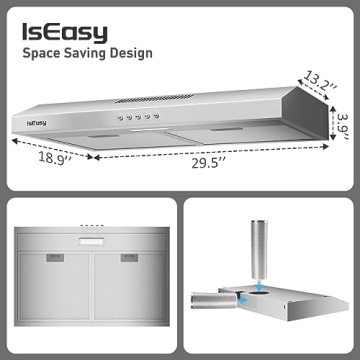 IsEasy 30 Inch Range Hood with 3-Speed Fan & LED Light