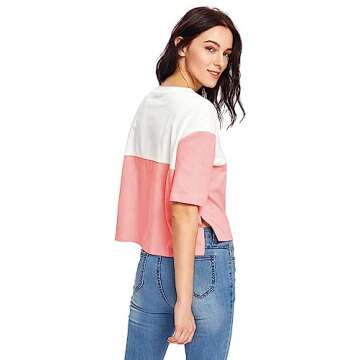SweatyRocks Women's Color Block Half Sleeve High Low Casual Loose T-Shirt - Cute Summer Top