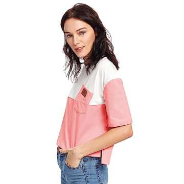 Stylish SweatyRocks Color Block Half Sleeve Tee