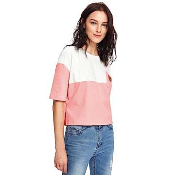 Stylish SweatyRocks Color Block Half Sleeve Tee