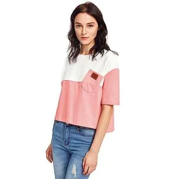 Stylish SweatyRocks Color Block Half Sleeve Tee