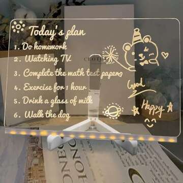 LED Note Board with Colors, Glowing Acrylic Message Marker Board, Illuminating Dry Erase Board with ...