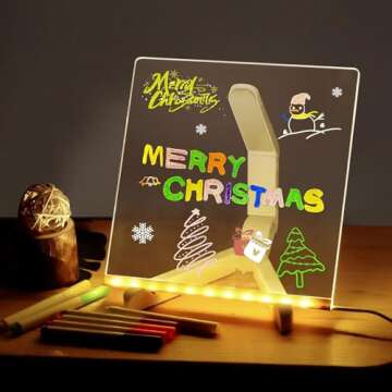 LED Note Board with Colors, Glowing Acrylic Message Marker Board, Illuminating Dry Erase Board with Sturdy Stand, Memo Letter Board with Interactive Light, White Board for Idea Generation (7.9*7.9in)