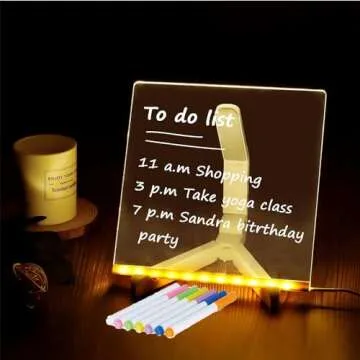 LED Note Board with Colors, Glowing Acrylic Message Marker Board, Illuminating Dry Erase Board with Sturdy Stand, Memo Letter Board with Interactive Light, White Board for Idea Generation (7.9*7.9in)