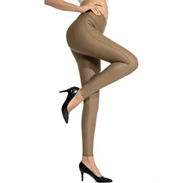 SANTINY Women's Faux Leather Leggings Pants Stretch High Waisted Tights for Women (Beech Wood25.5_XS)