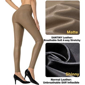 SANTINY Women's Faux Leather Leggings Pants Stretch High Waisted Tights for Women (Beech Wood25.5_XS)