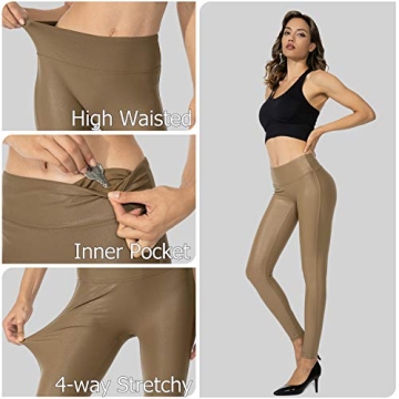 SANTINY Women's Faux Leather Leggings Pants Stretch High Waisted Tights for Women (Beech Wood25.5_XS)