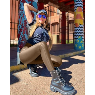 SANTINY Women's Faux Leather Leggings Pants Stretch High Waisted Tights for Women (Beech Wood25.5_XS)