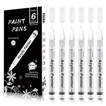 0.7mm White Paint Markers 6 Pack, Premium Acrylic Permanent Markers for All Surfaces